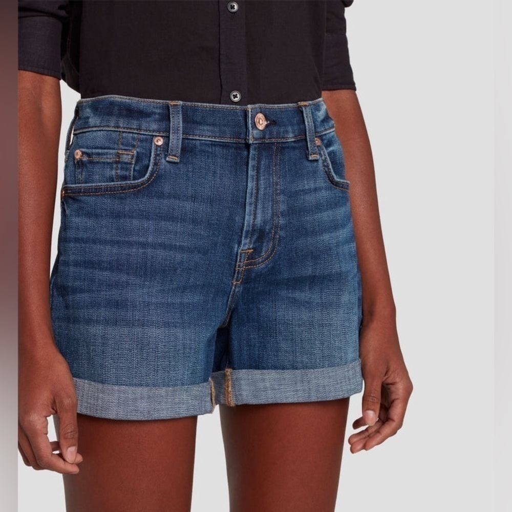 New 7 For All Mankind Broken Twill Mid Roll Jean Shorts In Vanity | Size 24